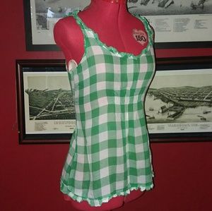 Old Navy Green Ruffled Plaid Checkered Tank Top